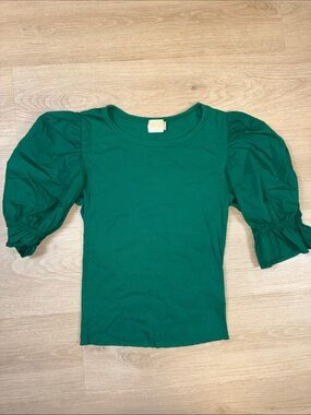 NATION Women’s Puff Sleeve Top in Emerald Green
